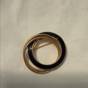 Gold and Black Circular Enamel Brooch - Women's Jewelry